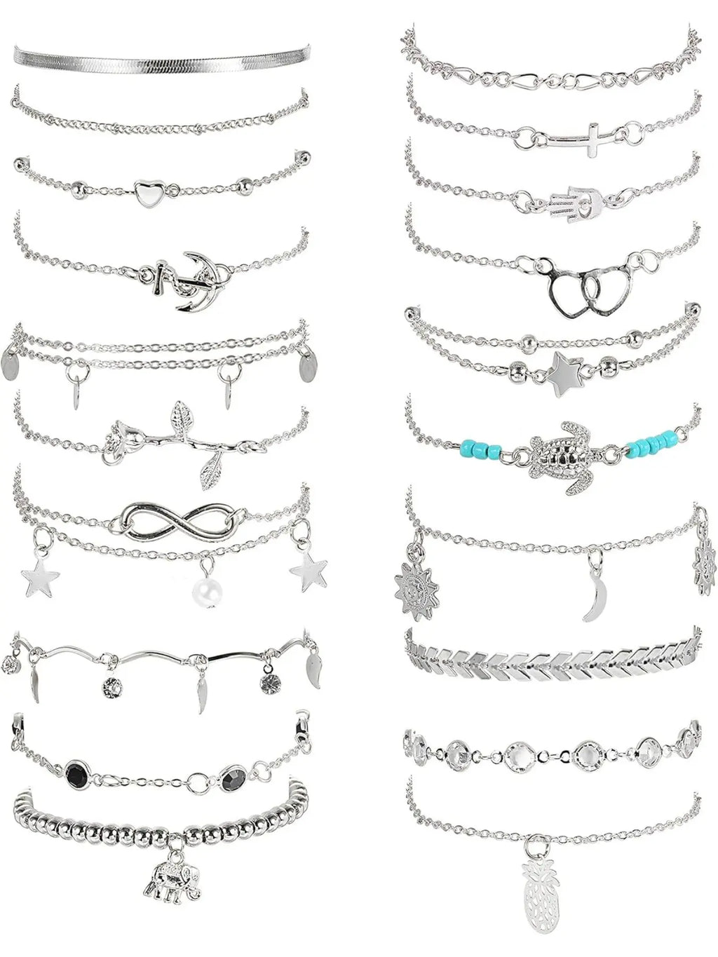 20Pcs Ankle Bracelets for Women Adjustable Elegant Fashionable Accessory Beach Anklet Set Surfer Anklet Heart Star Turtle Infinite Anklets Foot Jewelry Fashionable Jewelry Accessories Wearable Jewelry