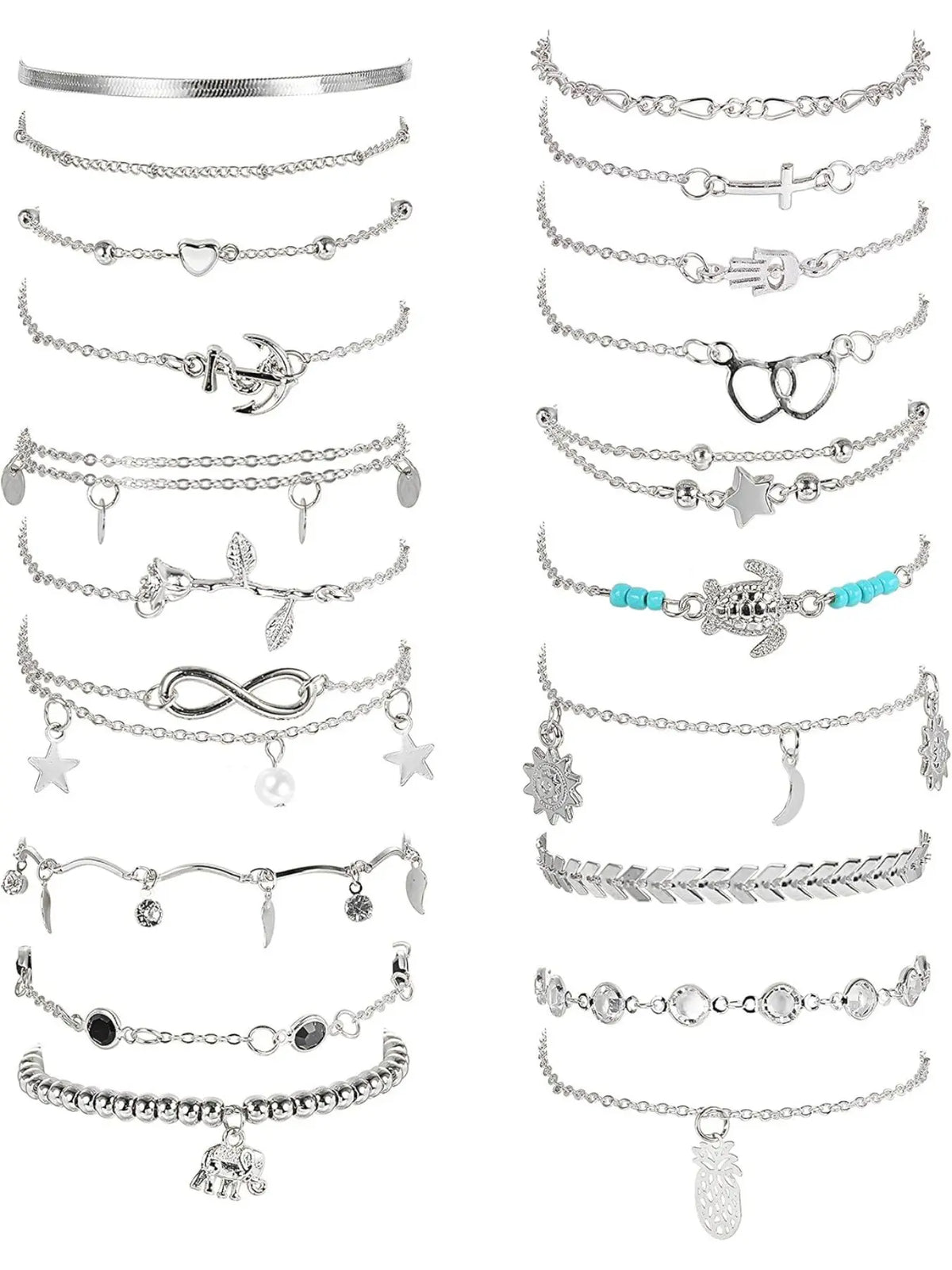 20Pcs Ankle Bracelets for Women Adjustable Elegant Fashionable Accessory Beach Anklet Set Surfer Anklet Heart Star Turtle Infinite Anklets Foot Jewelry Fashionable Jewelry Accessories Wearable Jewelry