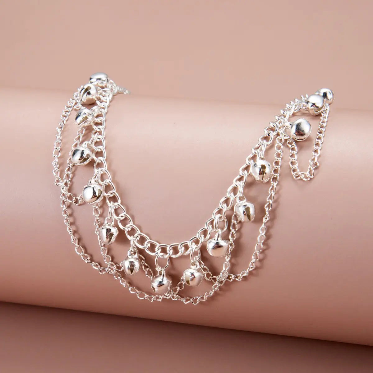 Women's Vintage Multi-layer Bell Pendant Anklet - Female Bohemian Jewellery, Tassels, Lightweight Artificial Gemstone Beach Foot Accessory, Sweet Boho Gift Idea