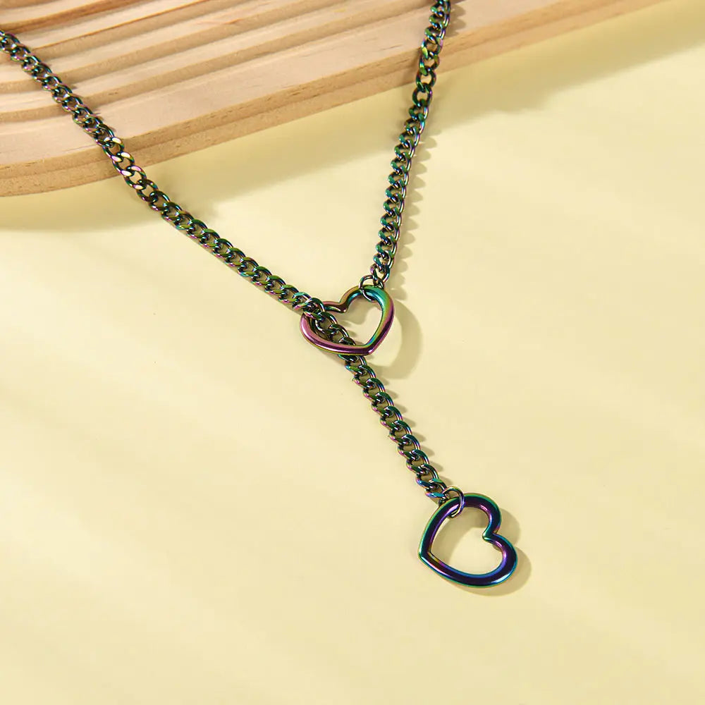 Women's Heart-Shaped Aesthetic Punk Rock Cuban Sliding Chain Necklace - Adjustable O-Shaped Lasso Y-Style, Customizable Elegant Fit Fashion Jewelry Accessories, Sweet Necklaces for Everyday Wear or Gifting,sohochic