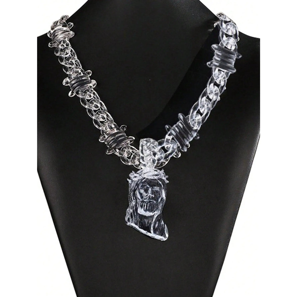FaithFilledFinds Jesus Pendant Clear Barbed Wire Chain Necklace for Men, Women, Boys, Girls, Trendy Daily Wear Necklace for Streetwear, Birthday Gifts, Christmas Gifts, and Party Accessories，men necklace，women necklace，streetwear jewelry，y2k necklace,soho