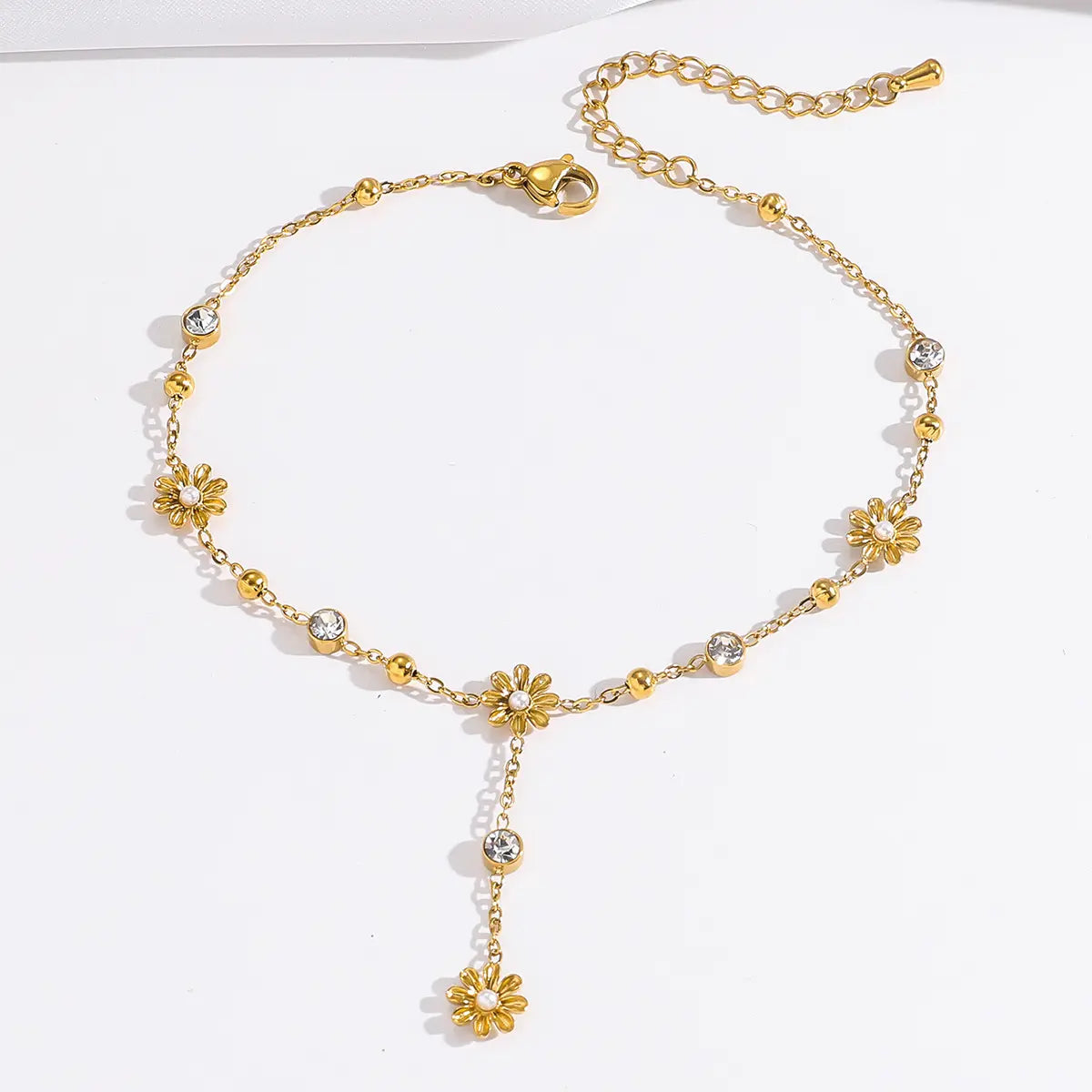 Flower Tassel Anklet, Women's Trendy Style Fashion Flower Tassel New Zircon Anklet Foot Accessories