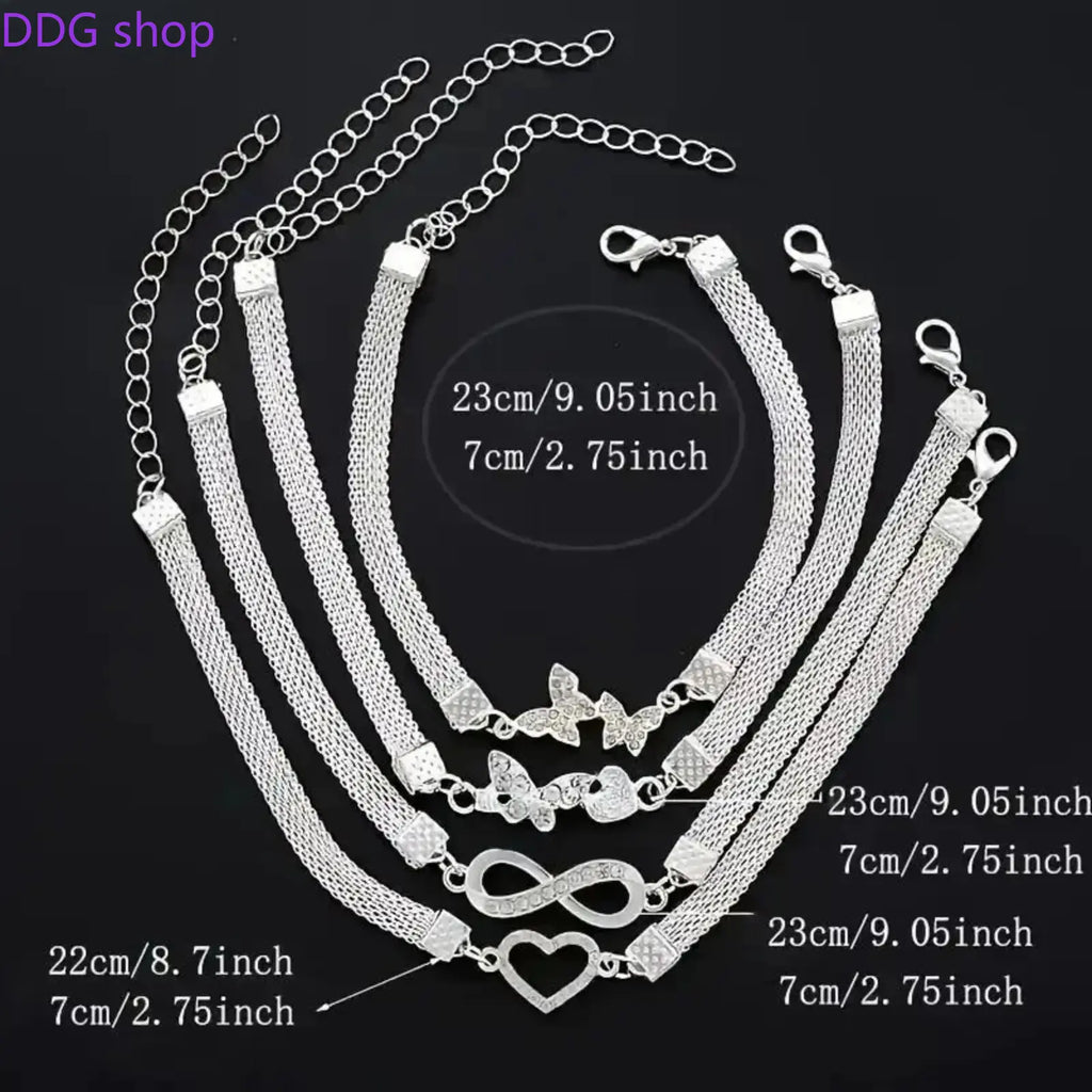 4Pcs Shiny Stackable Anklet Set for Women, Elegant Butterfly & Heart Design with Synthetic Zirconia, Fashion Chain Foot Jewelry, Versatile Daily Wear Accessory & Perfect Gift