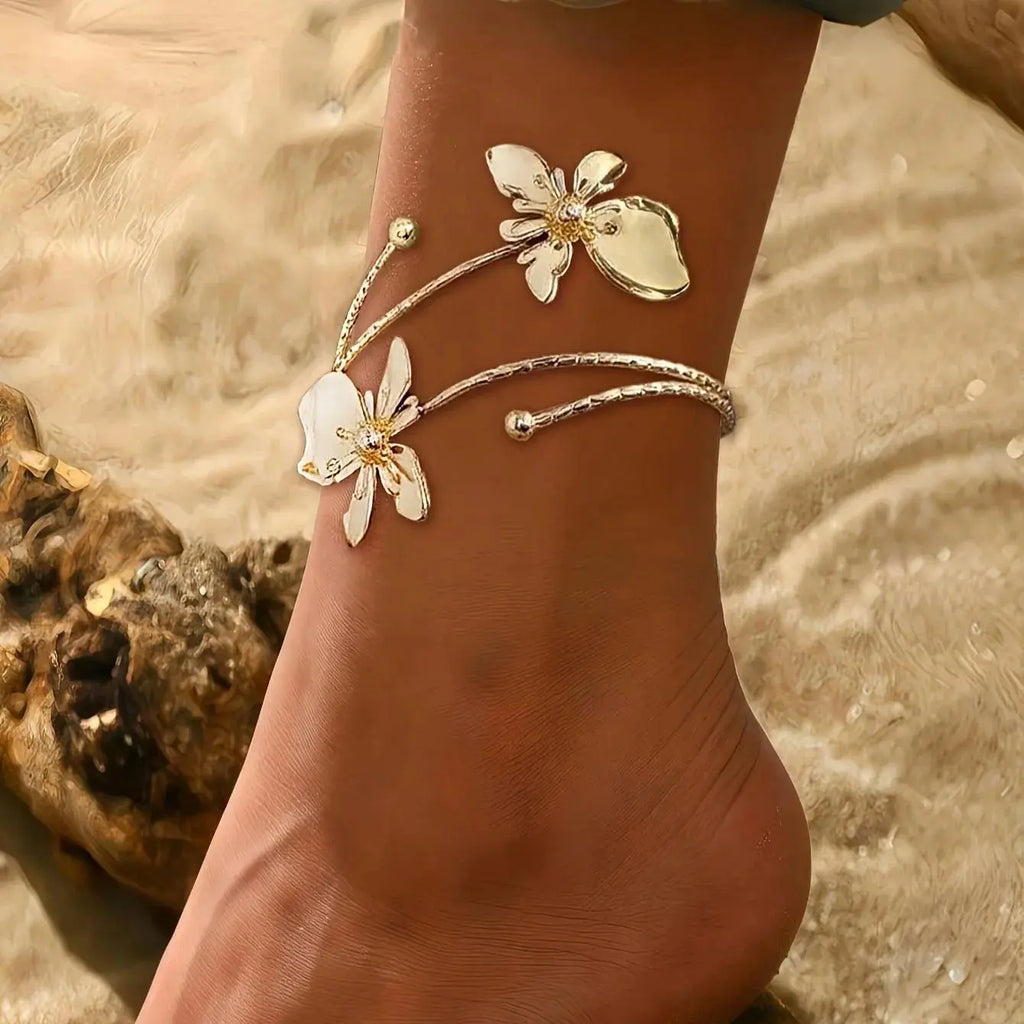 Women's Adjustable Single Enamel Anklet - Geometric Line 3D Enamel Detail, Casual Female Costume Jewelry for Party, Vacation, Ideal Gift Accessory