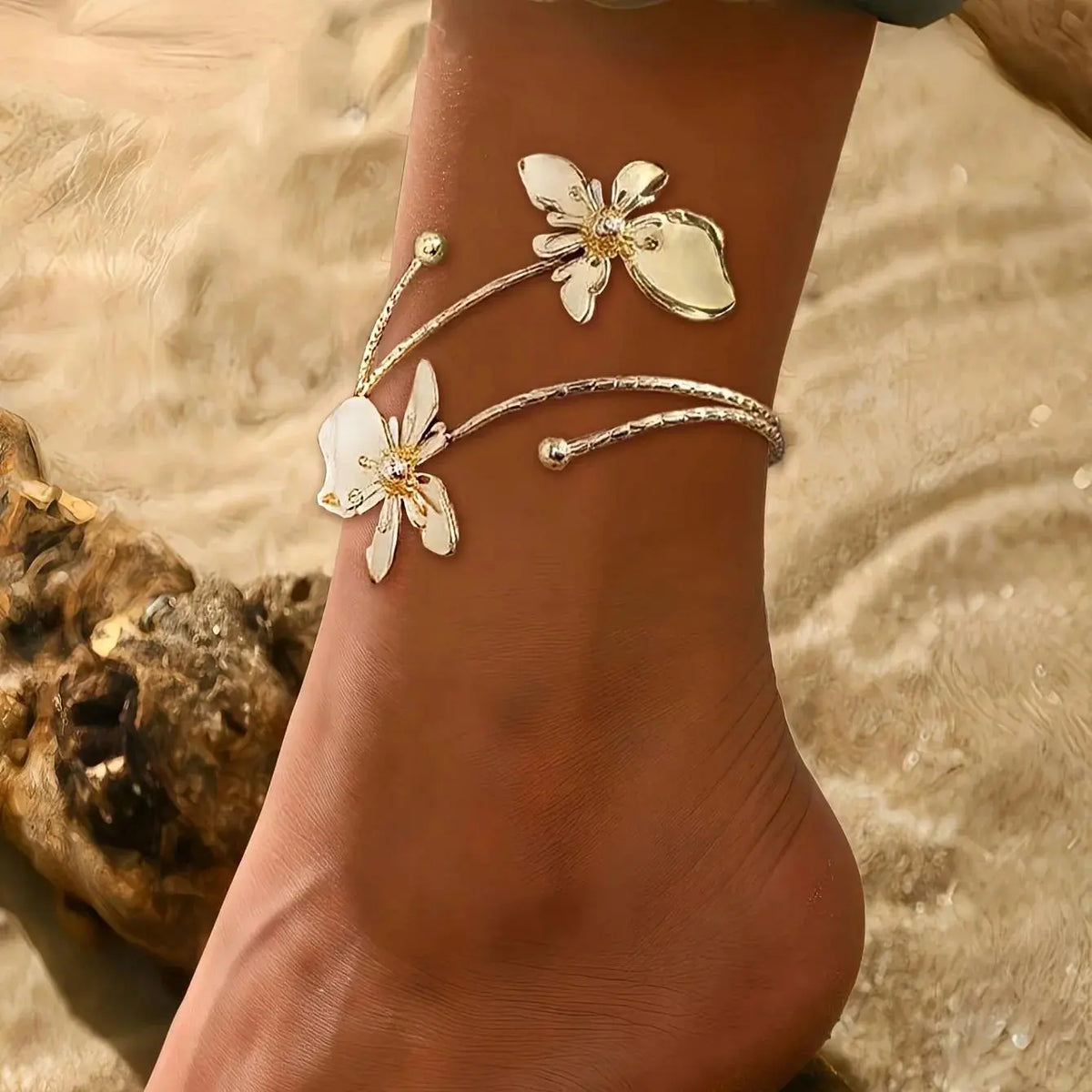 Women's Adjustable Single Enamel Anklet - Geometric Line 3D Enamel Detail, Casual Female Costume Jewelry for Party, Vacation, Ideal Gift Accessory