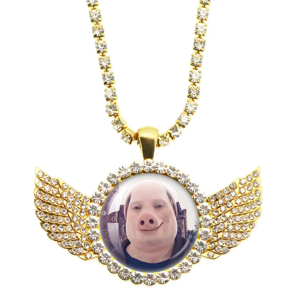Whimsical John Pork Calling Phone Graphic Pig Necklace - Costume Jewelry for Women, Quirky Gift Accessories for Women, Moon Design POP Style Necklaces