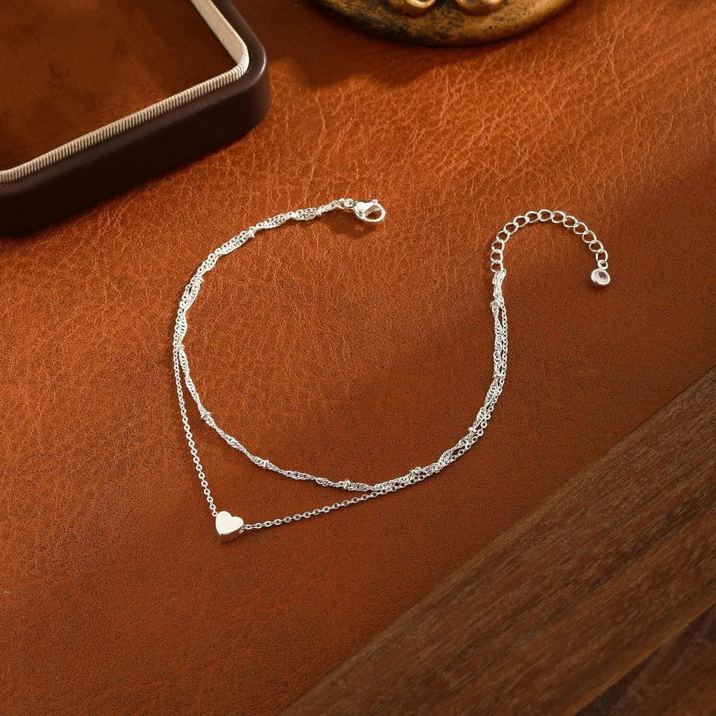 1Pcs Stainless Steel Initial Ankle Bracelets for Women Layered Dainty Heart Anklet Beaded Anklets for Women Waterproof Plus Size Ankle Foot Chain Summer Essentials Jewelry