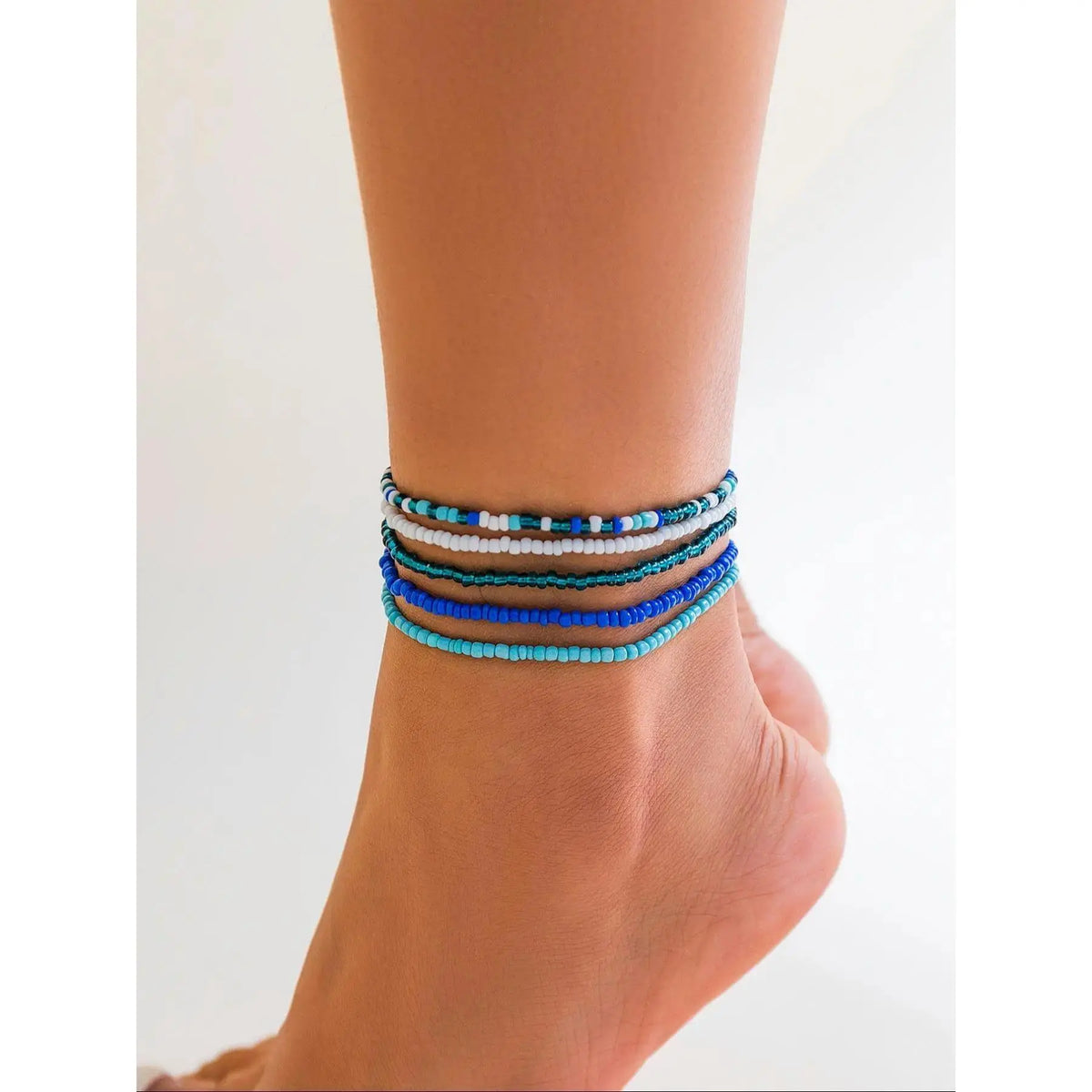 Women's Boho Chic Mixed Color Beaded Anklet - Female Fashion Accessory, Bohemian Jewelry Set, Teen Gift Option, Everyday & Party Wear Foot Decoration, Jewelry for Women,sohochic