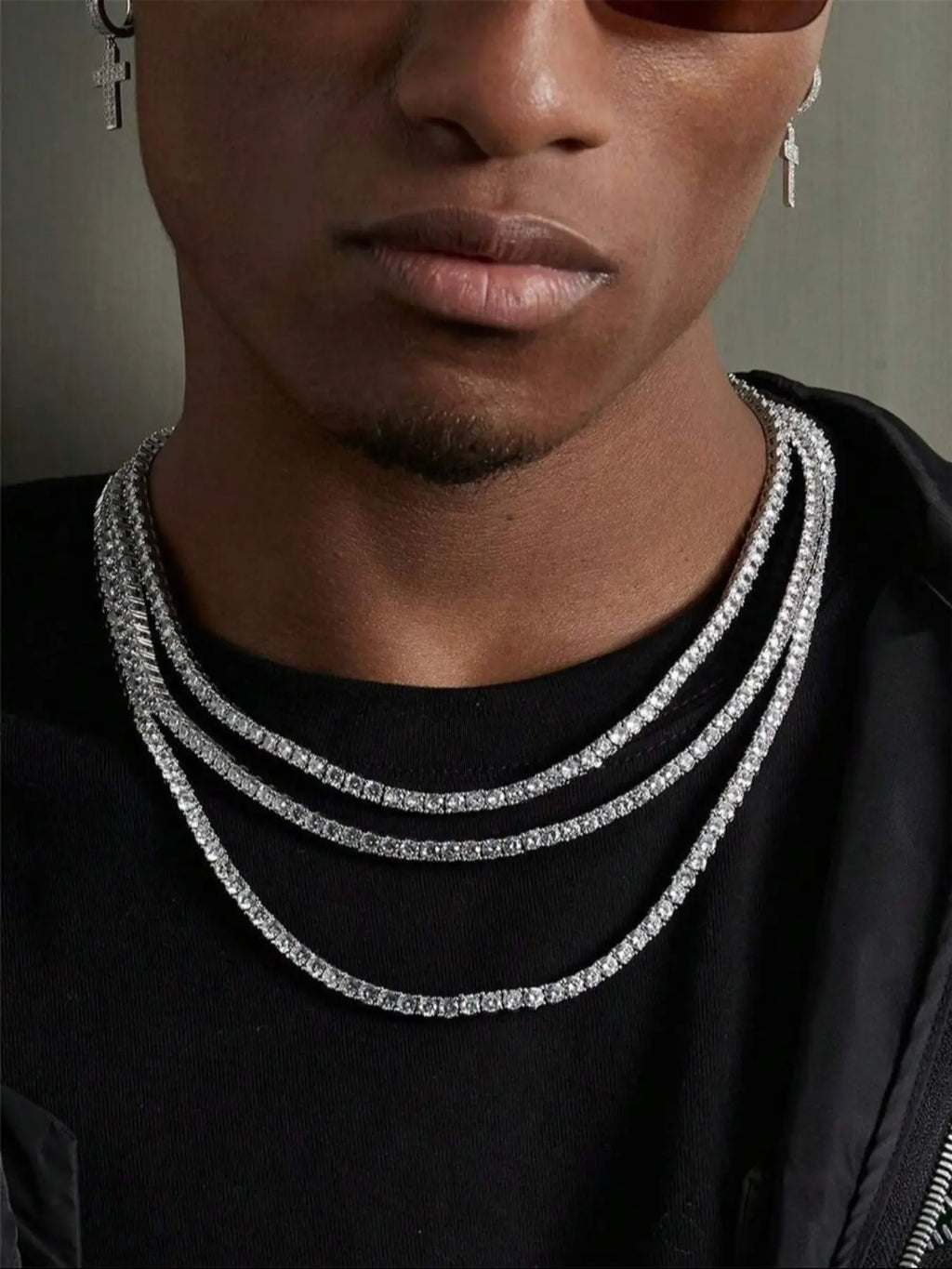 1pc Diamond Tennis Necklace, Casual Style Fashion Jewelry Necklaces, Unisex, Thick Bottom Edge Anti-Deformation, Tennis & Cuban Link Chain, Cuban Link Design, 18-24 Inches, Gift For Valentine's Day, Father's Day, Holidays, Party, Jazz Cuban Chain