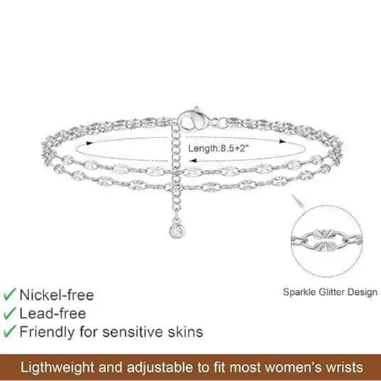FREEKISS Women's Ankle Bracelet Exquisite Waterproof Multi-Layer Anklet Fashionable Waterproof Summer Jewelry Gift Rhodium Plated