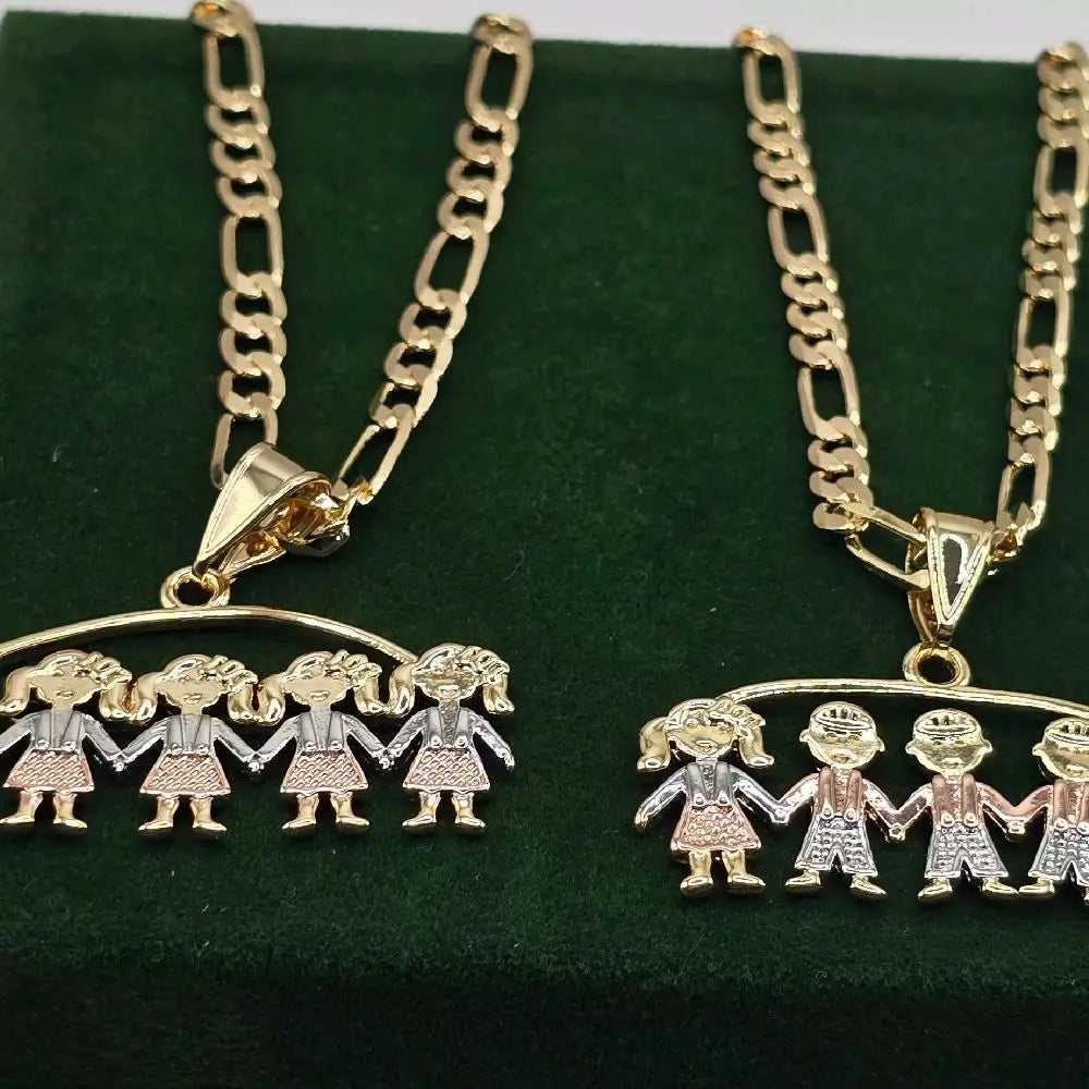 Female Mom's Pendant Necklace with 22" GP Chain, Children & Grandchildren Boy & Girl Charms, Valentine Gifts for Mom, Chain Jewelry