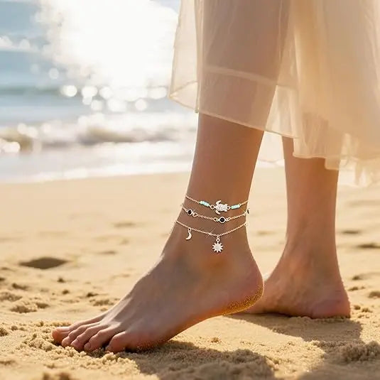 20Pcs Ankle Bracelets for Women Adjustable Beach Anklet Set Surfer Anklet Heart Star Turtle Infinite Anklets Foot Jewelry