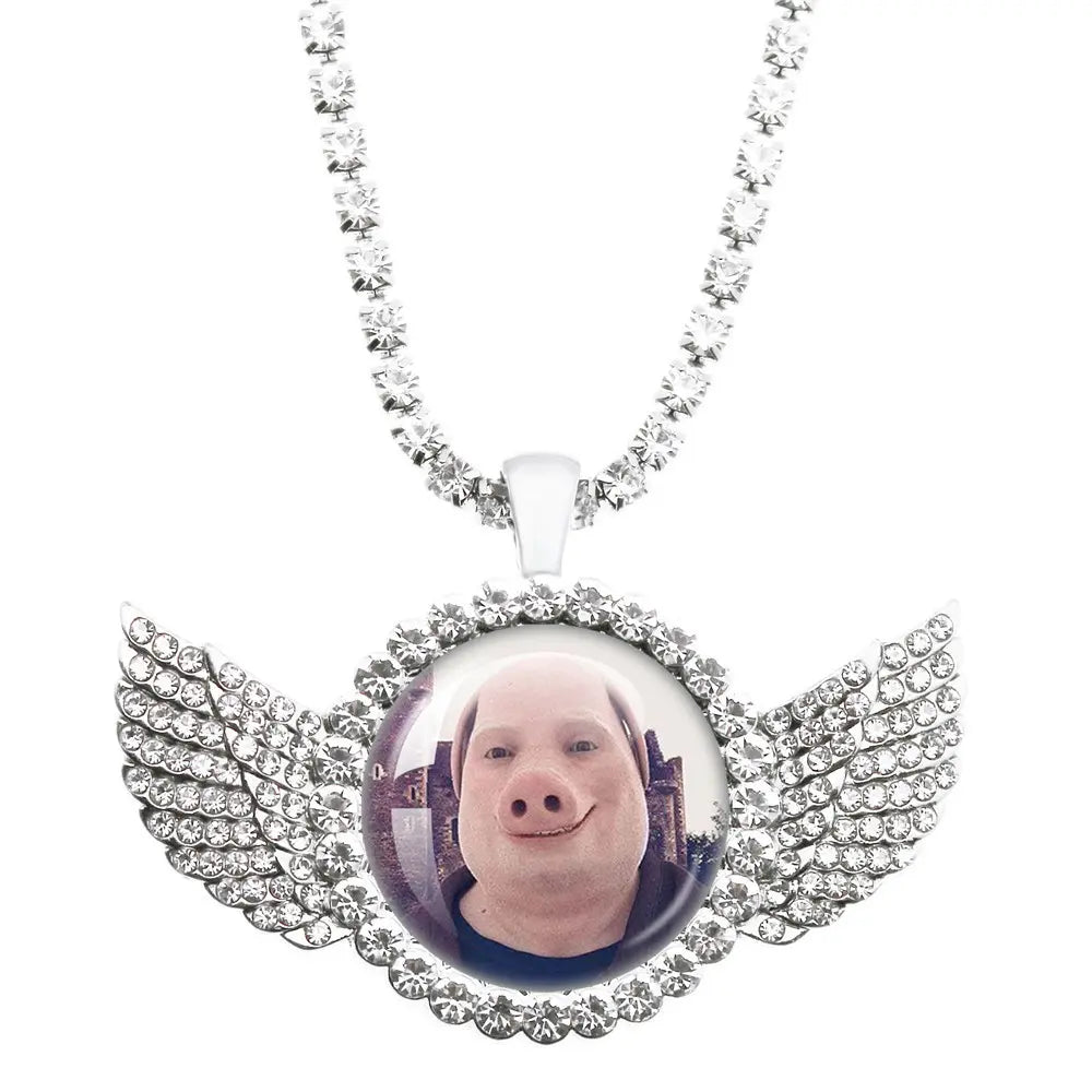 Whimsical John Pork Calling Phone Graphic Pig Necklace - Costume Jewelry for Women, Quirky Gift Accessories for Women, Moon Design POP Style Necklaces