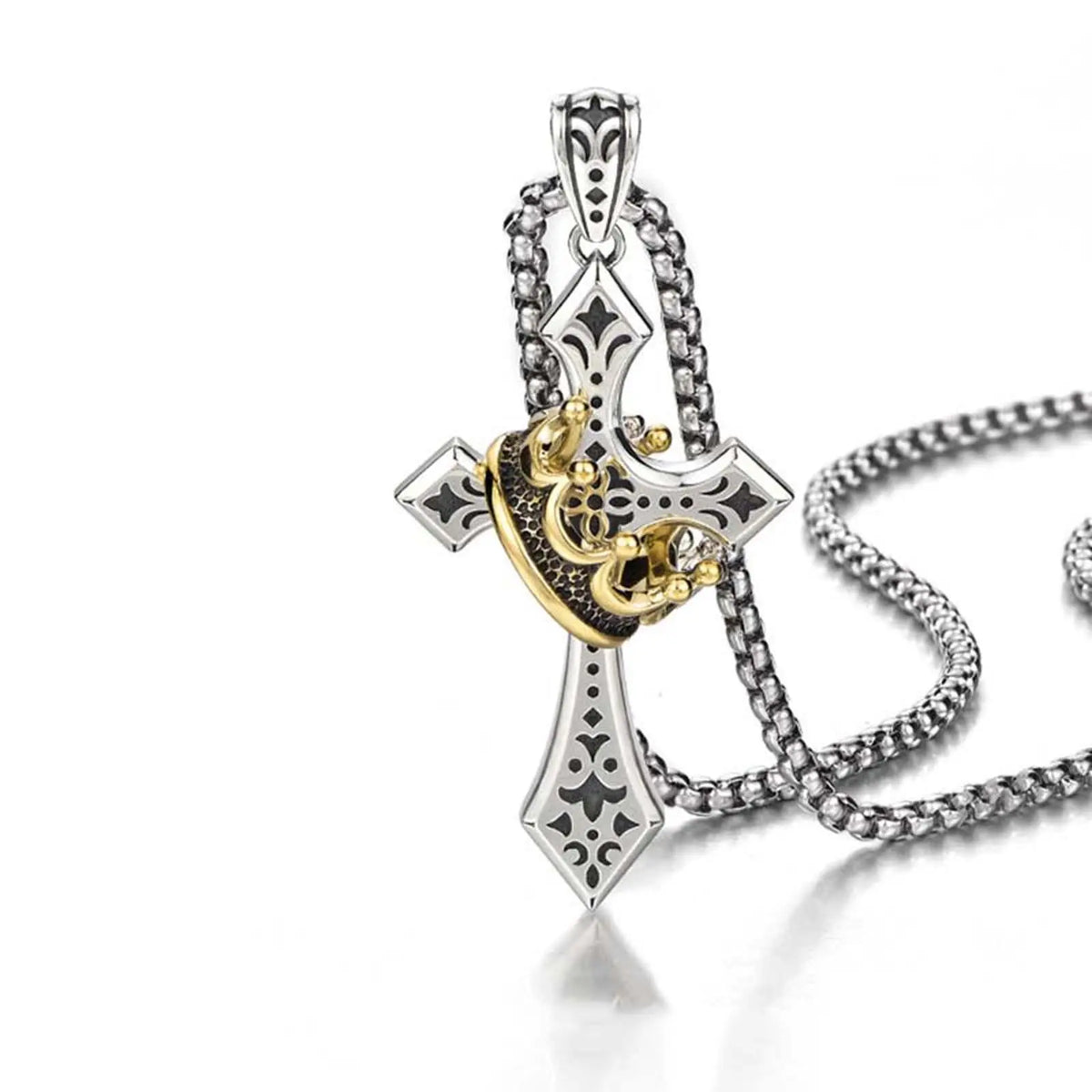 Cross and Crown Motif Necklace in Stainless Steel, Spiritual Christian Charm Jewelry for Men and Women, Faith Prayer Gift, Spiritual Jewelry