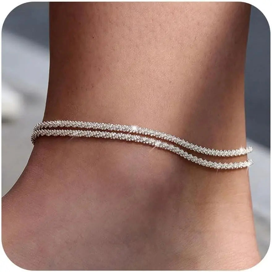 Dainty Layered Waterproof Anklet For Women Adjustable Womens Anklet Set Stackable Figaro Beaded Cuban Link Anklets Daily Clothing Decor For Beach Summer Trendy All-match & Exquisite Jewelry Gift For Outdoorfun Springtok