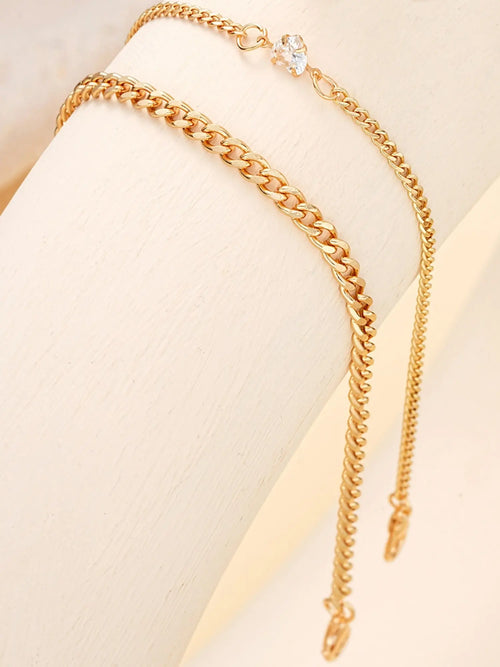 2-Piece Cuban Chain Anklet Set for Women, Minimalist Stainless Steel Zirconia Ankle Bracelets Foot Jewelry for Parties & Gifts, Trendy Jewelry