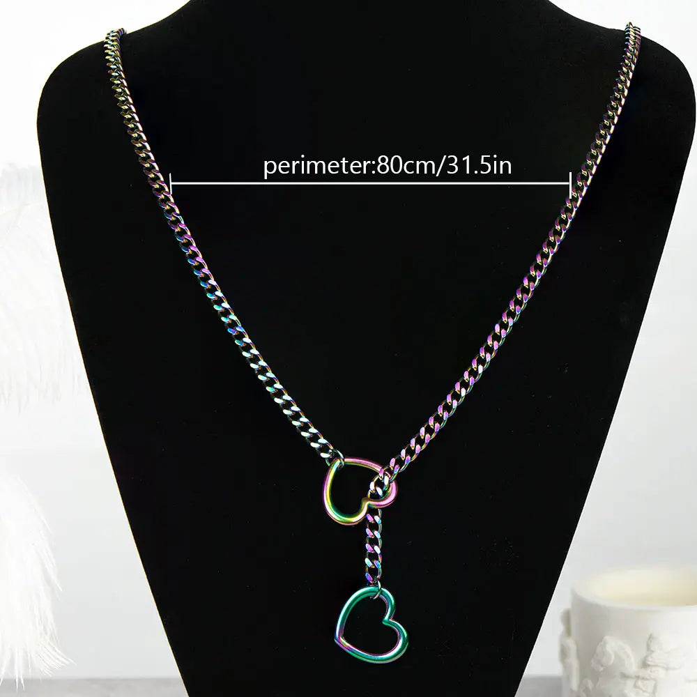 Women's Heart-Shaped Aesthetic Punk Rock Cuban Sliding Chain Necklace - Adjustable O-Shaped Lasso Y-Style, Customizable Elegant Fit Fashion Jewelry Accessories, Sweet Necklaces for Everyday Wear or Gifting,sohochic