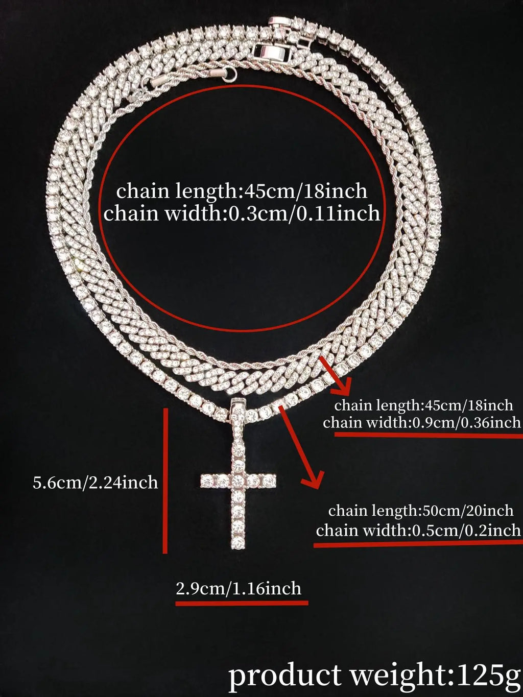 Summer Hip-Hop Style Rhinestone Decor Cuban Link Chain & Cross Charm Necklace Set for Men & Women, Punk Style Exquisite Trendy Iced Out Jewelry, Rhinestone Decorated Necklace, Ideal Gift
