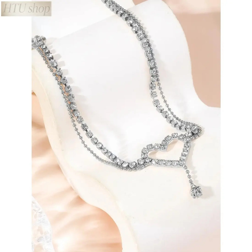 Elegant Heart Rhinestone Gems Anklet for Women - Stainless Steel Chain Foot Jewelry with Rhinestone Accents, Light Luxury Casual Style, Ideal for Daily Wear, Beach Date Night Gift, Wearable Jewelry,sohochic