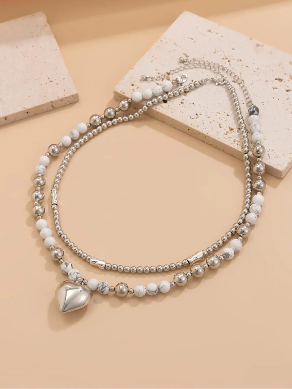Mother's Day Gift Fashion Faux Pearl & Heart Decor Beaded Necklace, Casual style necklaces, Casual Jewelry for Party, Daily Clothing Decor, Trendy All-match & Exquisite Jewelry for Birthday Gift, Heart Shaped Necklace, Fashion Accessory Necklace