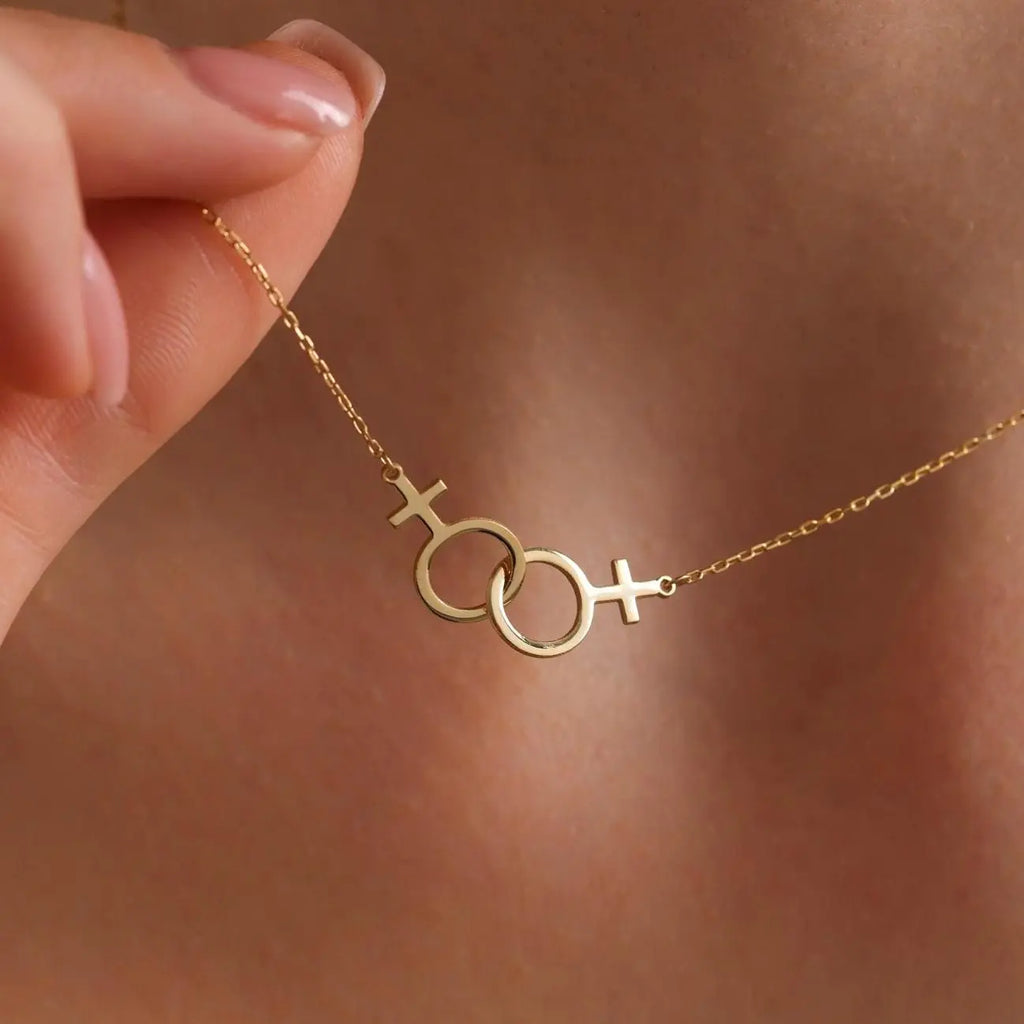 Modmints Minimalist Double Venus Necklace - Lesbian Pride Identity Jewelry, Women's Gold/Silver/Rose Gold Pendant, Adult Accessory, Gift Necklace