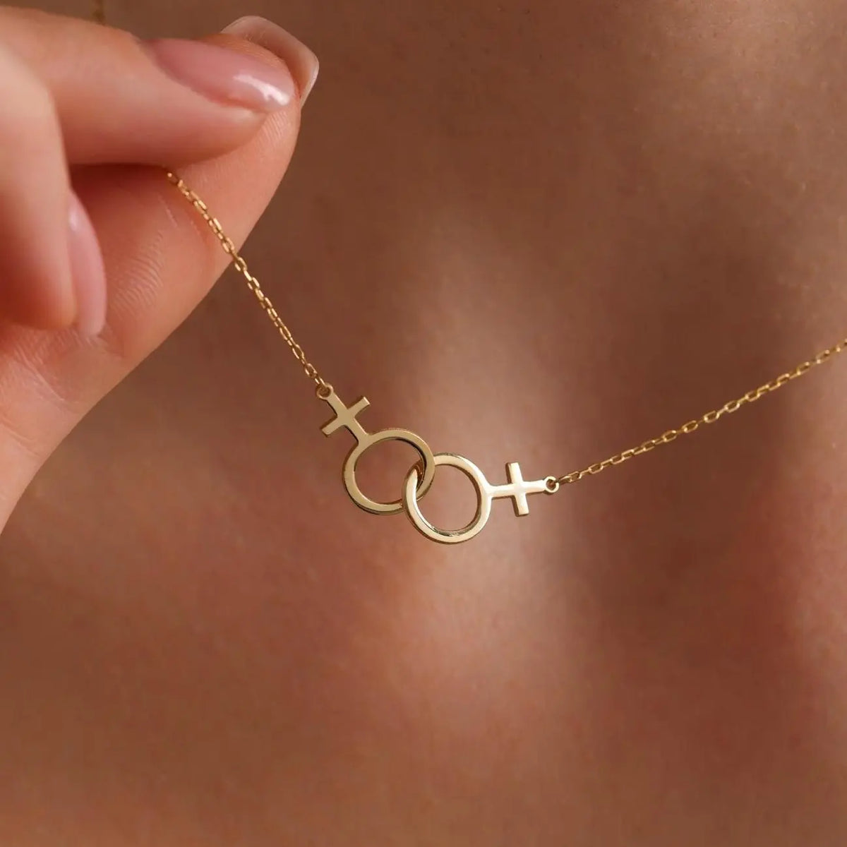 Modmints Minimalist Double Venus Necklace - Lesbian Pride Identity Jewelry, Women's Gold/Silver/Rose Gold Pendant, Adult Accessory, Gift Necklace