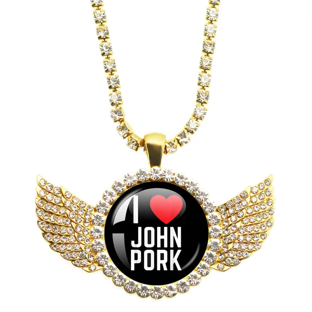 Whimsical John Pork Calling Phone Graphic Pig Necklace - Costume Jewelry for Women, Quirky Gift Accessories for Women, Moon Design POP Style Necklaces