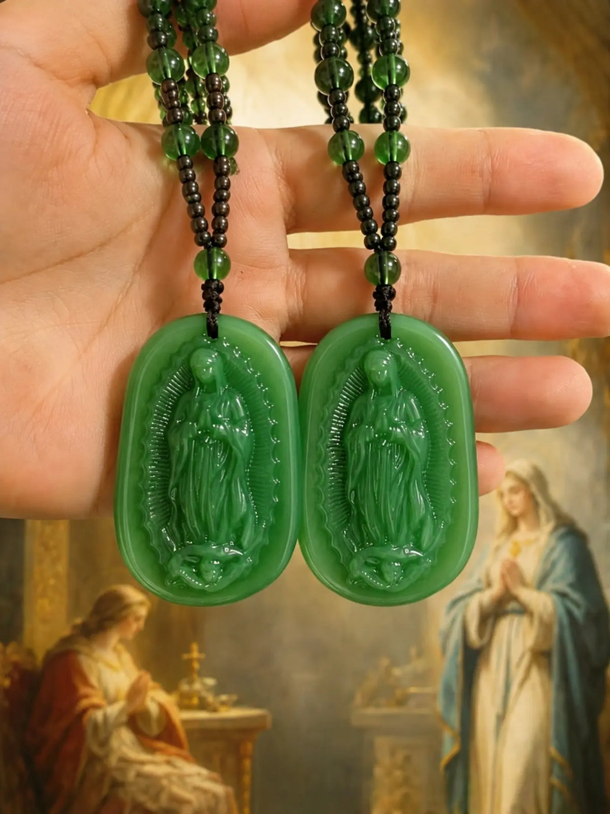 Saint Jude Pendant Necklace, Vintage Guardian Figure Carving Pendant, Gothic Atmosphere Beaded Necklace, Catholic Christian Religious Jewelry，San Judas Tadeo, Collar San Judas, Men's Necklace，Pendants of Jesus and Our Lady of Guadalupe, Catholic