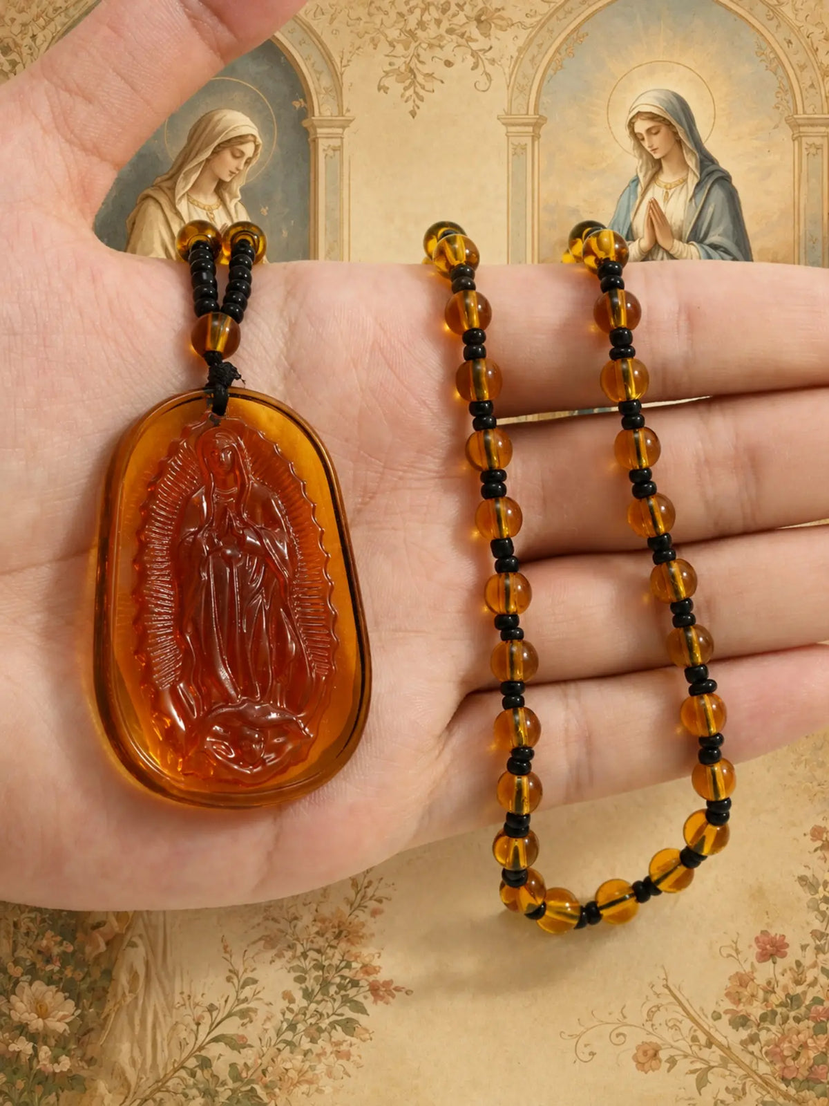 Saint Jude Pendant Necklace, Vintage Guardian Figure Carving Pendant, Gothic Atmosphere Beaded Necklace, Catholic Christian Religious Jewelry，San Judas Tadeo, Collar San Judas, Men's Necklace，Pendants of Jesus and Our Lady of Guadalupe, Catholic
