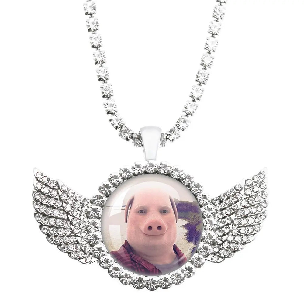 Whimsical John Pork Calling Phone Graphic Pig Necklace - Costume Jewelry for Women, Quirky Gift Accessories for Women, Moon Design POP Style Necklaces