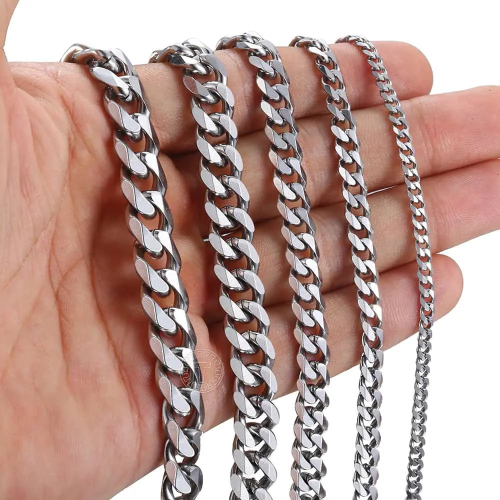 3/5/7/9/11mm Hermah Men's Curb Chain Necklace Choker Silver/Gold Color Stainless Steel Cuban Link Jewelry for Male Female Valentine Gift