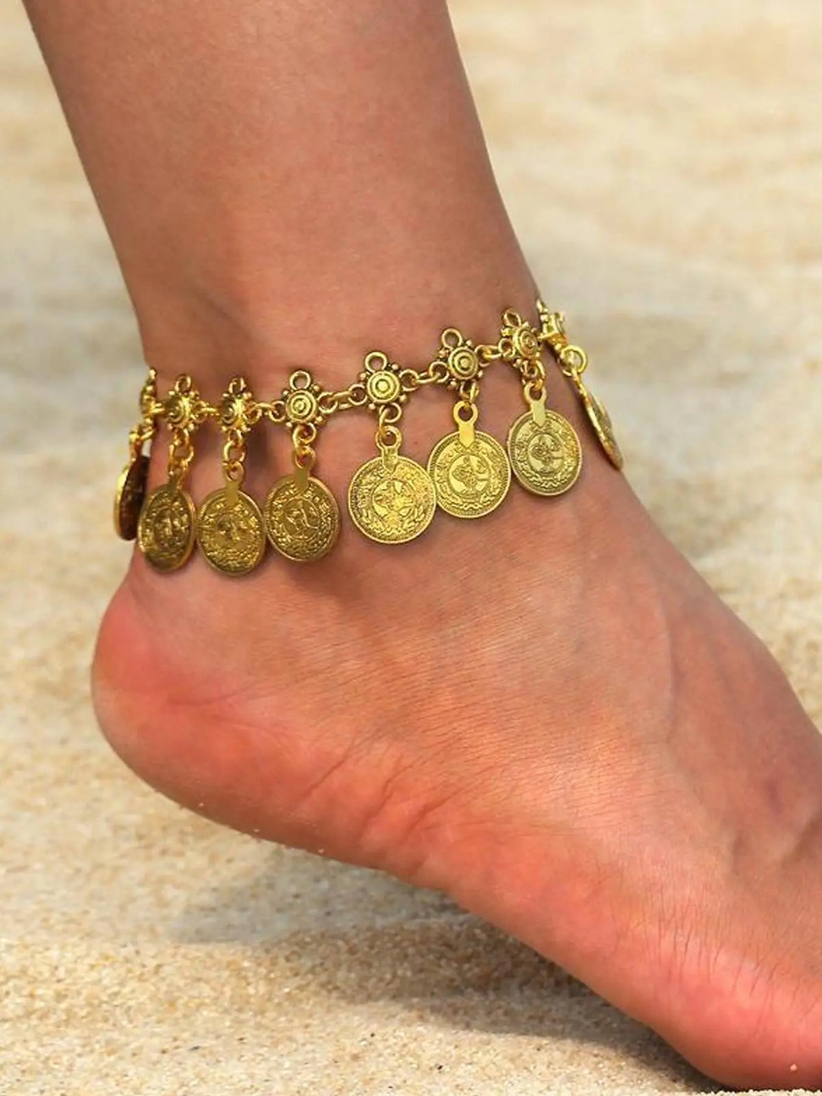 Vintage Round Charm Adjustable Anklet, Fashionable Accessories, Fashionable Jewelry for Beach, Party and Vacation, All-match Jewelry as a Birthday Gift