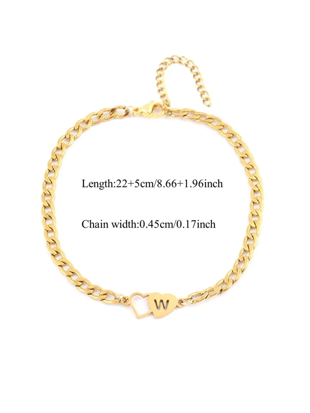 1Pcs Double Heart Hollow Initial Anklet For Women Simple Fashion Golden Stainless Steel Chain Anklet For Women Fashion Jewelry Accessories Fashionable Accessories