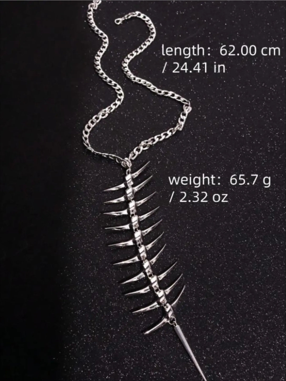 Trendy Retro Thorn Fish Bone Bone Bone Long Exaggerated Necklace for Men and Women, Hip-hop Trend Street Style Party Personalized Necklace, Fashion Necklace