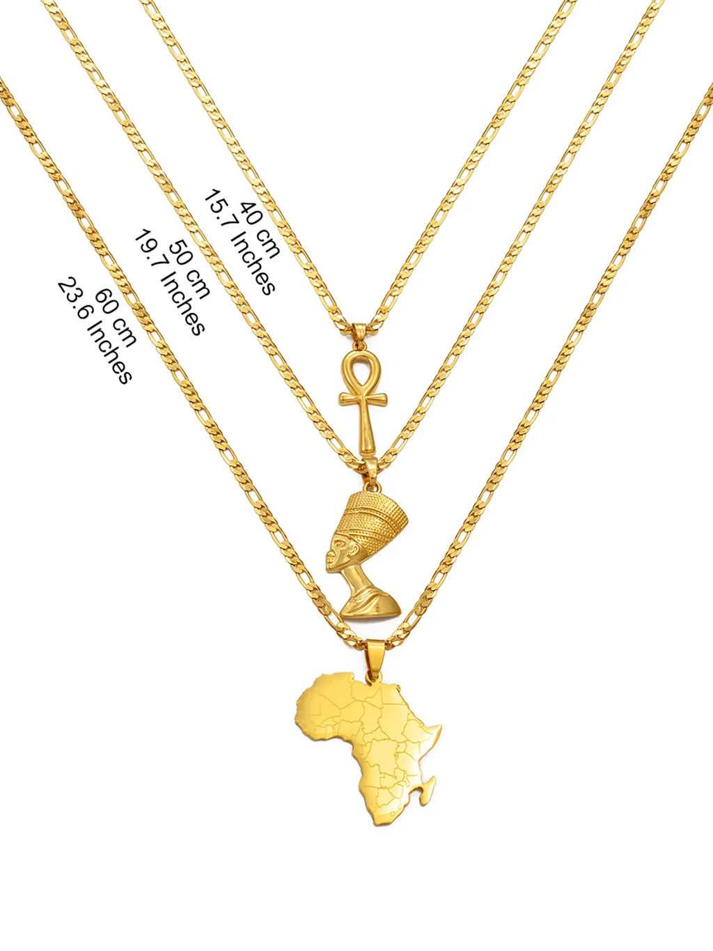 3pcs Necklaces Together Ankh Nefertiti Africa Map Pendant Gold/Silver Color Birthday Party Ethnic Jewelry Women Assorted Necklaces