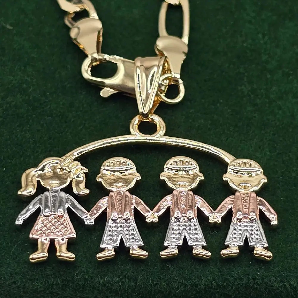 Female Mom's Pendant Necklace with 22" GP Chain, Children & Grandchildren Boy & Girl Charms, Valentine Gifts for Mom, Chain Jewelry