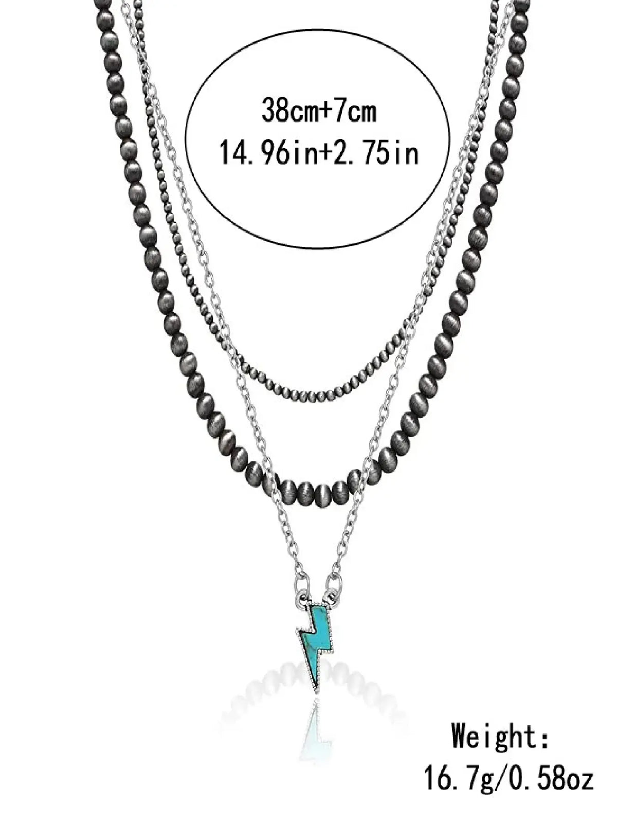 Fashionable Turquoise Lightning Alloy Pendant, Ccb Beaded Layered Stacking Necklace Set for Men and Women, Casual Accessory for Commute and Vacation, Costume Jewelry Necklace