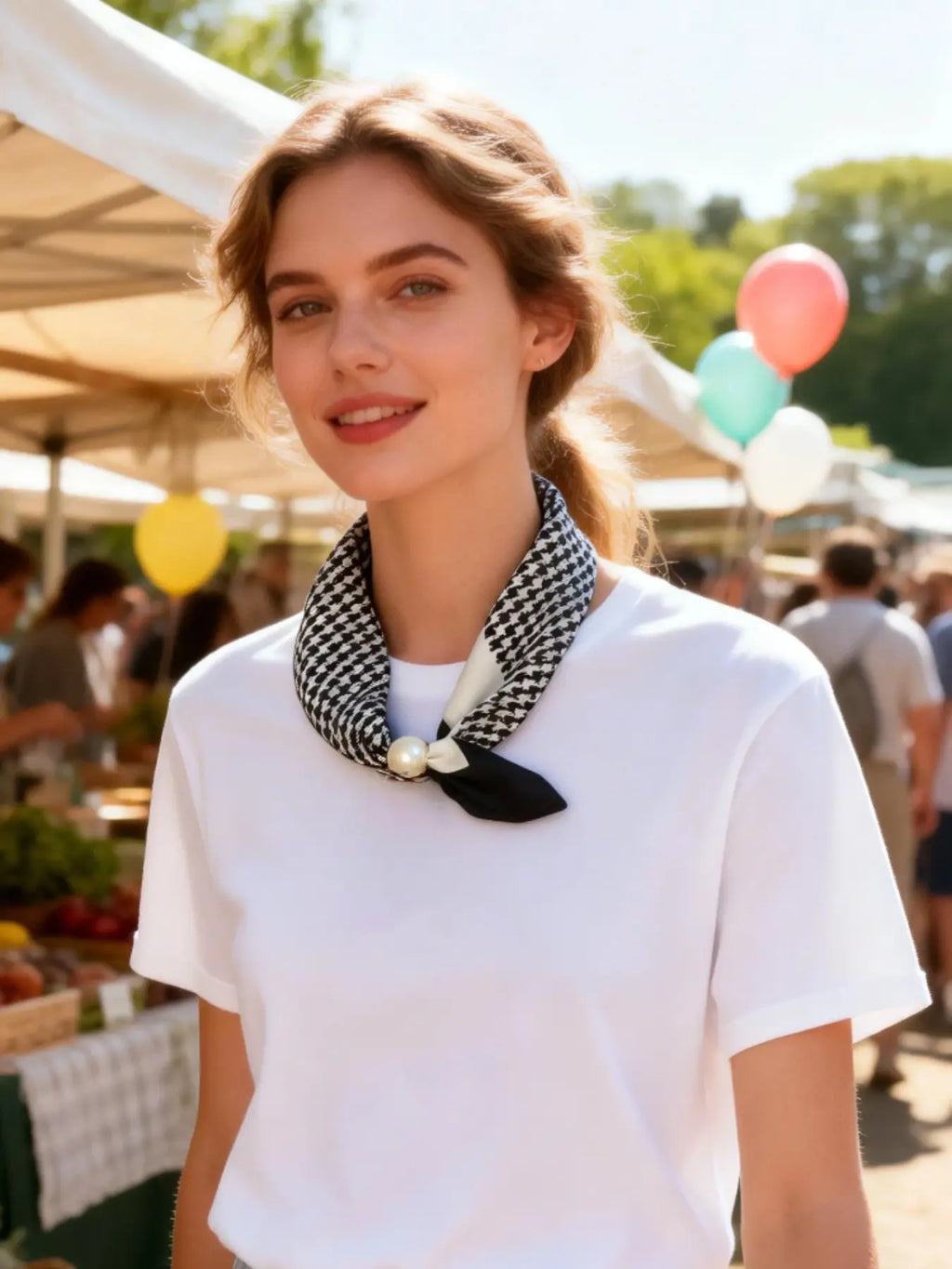 Pearl Necklace with Magnetic Buckle and Scarf Pendant, Elegant Stylish Women's Scarf for All Seasons, Fashionable Accessory for Gifts