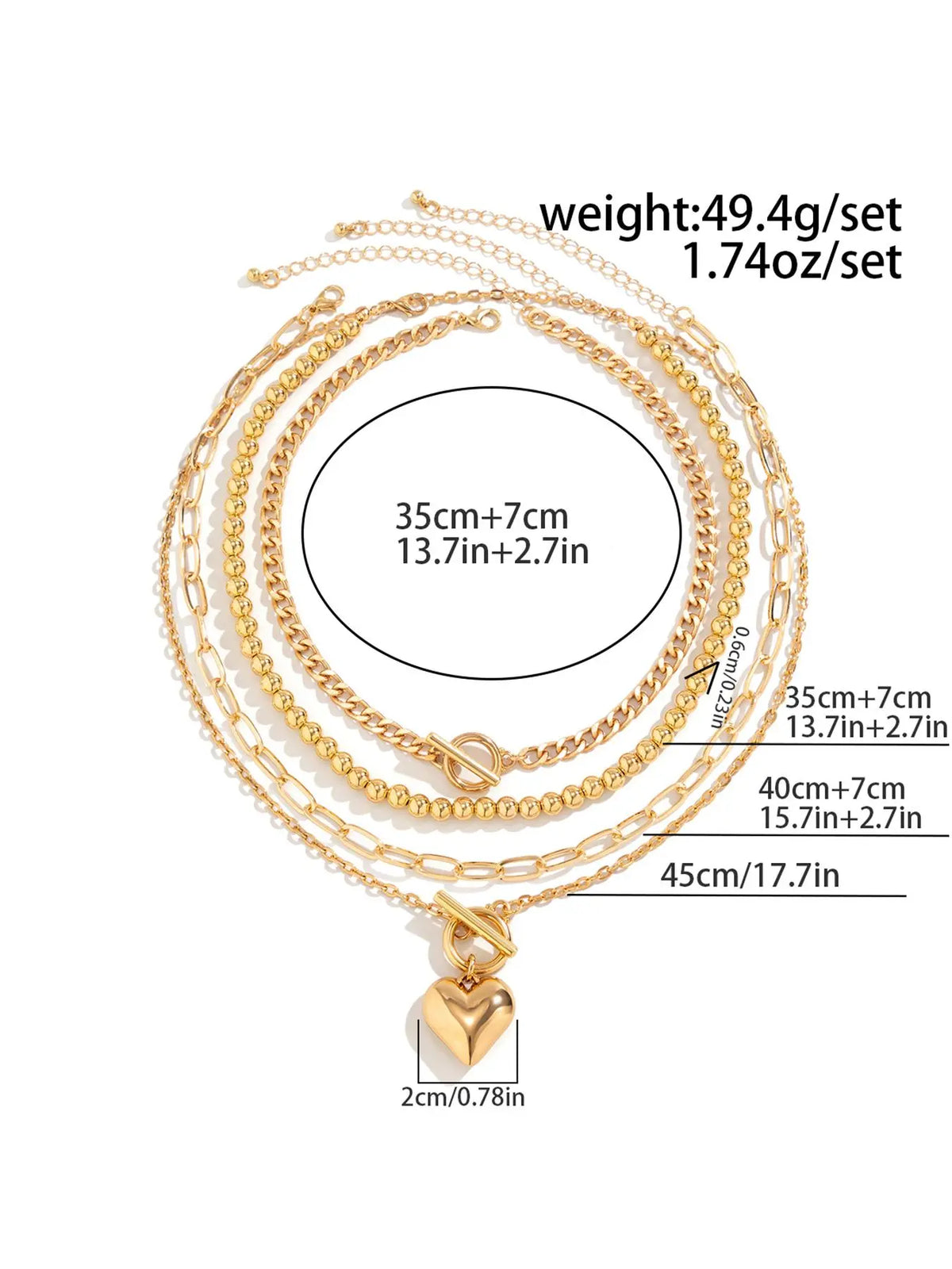 Women's Punk Style Love Heart Necklace & Beaded Necklace, Stackable Clavicle Chain, Multilayer Necklace, Layered necklaces, Stacking Necklace, 4pcs/set Ot Buckle Design Matching Necklaces, Chic All-match As Gift for Girlfriend, Exquisite Jewelry Gift