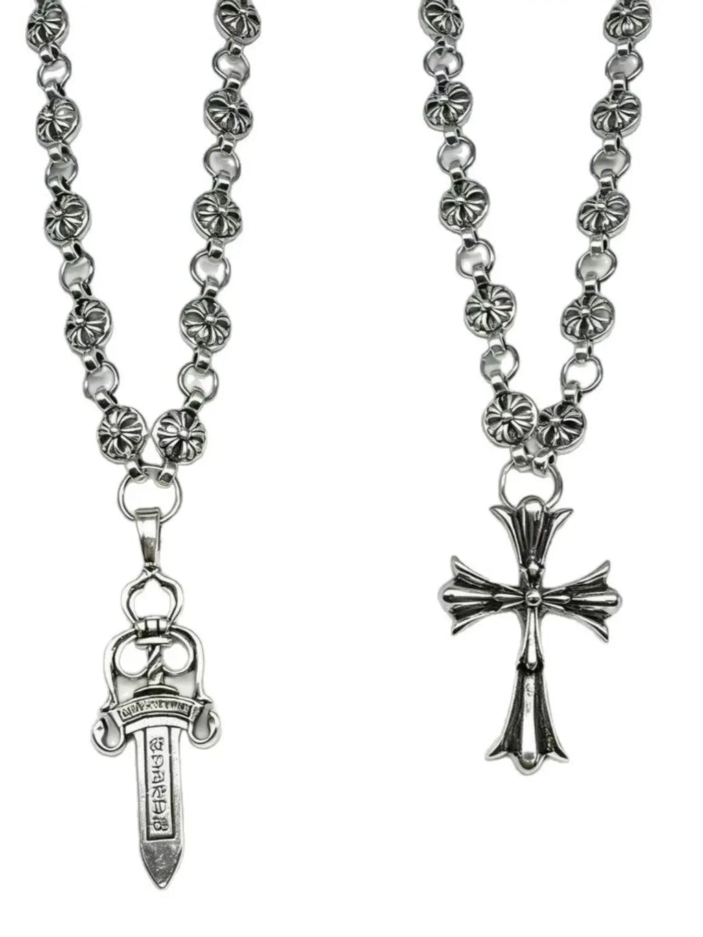 Set of 2 Retro Gothic Cross Necklaces, Unisex Punk Sword Jewelry, Hip Hop Iron Chain, Punk Style Necklace, Perfect Gift for Men & Women, All Seasons, Alloy Necklace