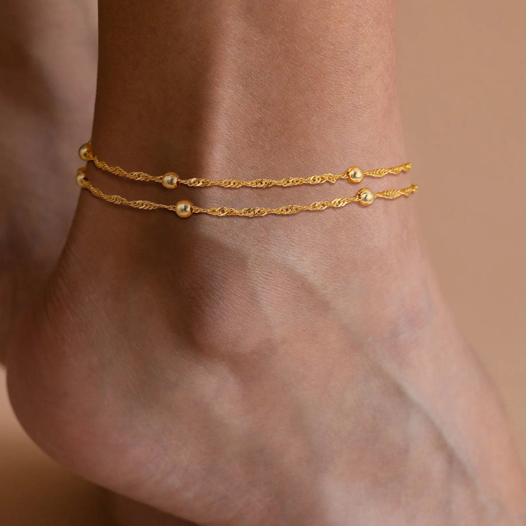 TEWIKY Dainty Layered Waterproof Anklet For Women Adjustable Womens Anklet Set Stackable Figaro Beaded Cuban Link Anklets Daily Clothing Decor For Beach Summer Trendy All-match & Exquisite Jewelry For Valentine's Day gifts