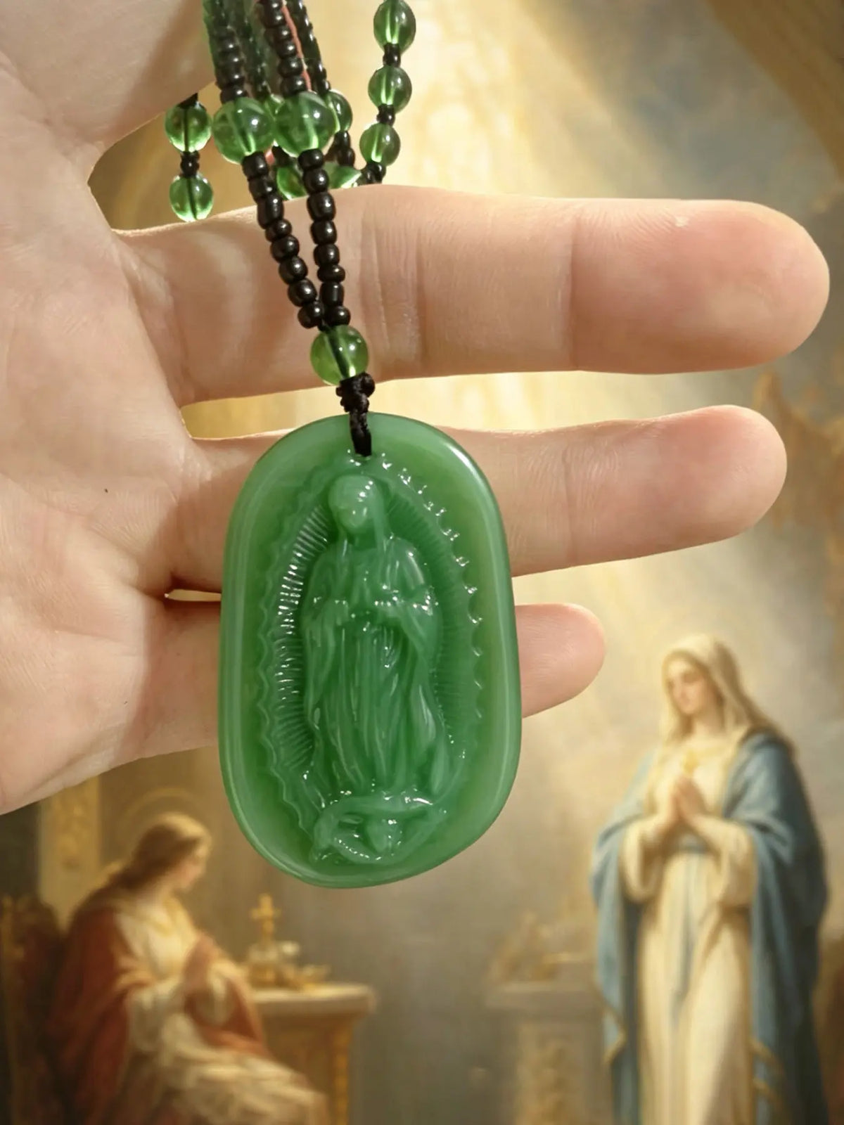 Saint Jude Pendant Necklace, Vintage Guardian Figure Carving Pendant, Gothic Atmosphere Beaded Necklace, Catholic Christian Religious Jewelry，San Judas Tadeo, Collar San Judas, Men's Necklace，Pendants of Jesus and Our Lady of Guadalupe, Catholic
