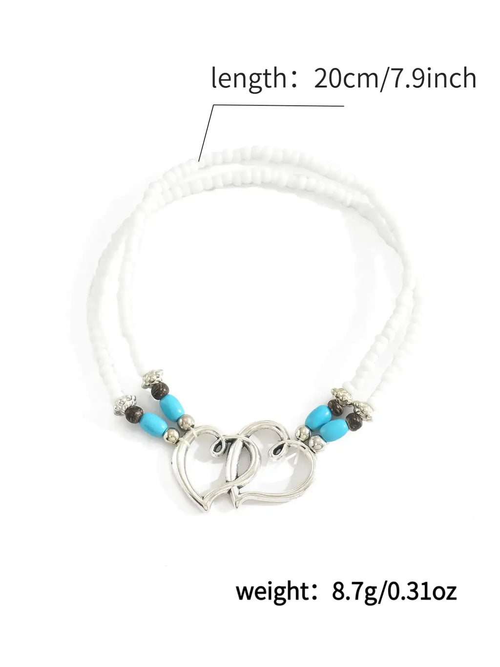 Boho Style Turquoise Seed Bead Heart Anklet Multi-Layer Coconut Shell Foot Chain Valentine's Day Heart-Shaped Anklet Jewelry