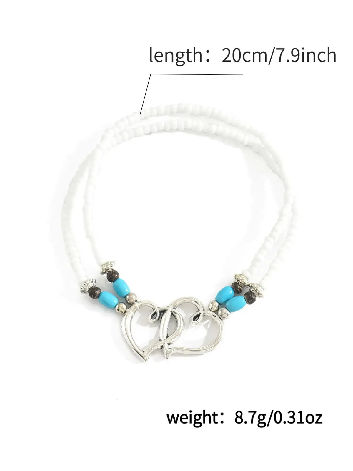 Boho Style Turquoise Seed Bead Heart Anklet Multi-Layer Coconut Shell Foot Chain Valentine's Day Heart-Shaped Anklet Jewelry