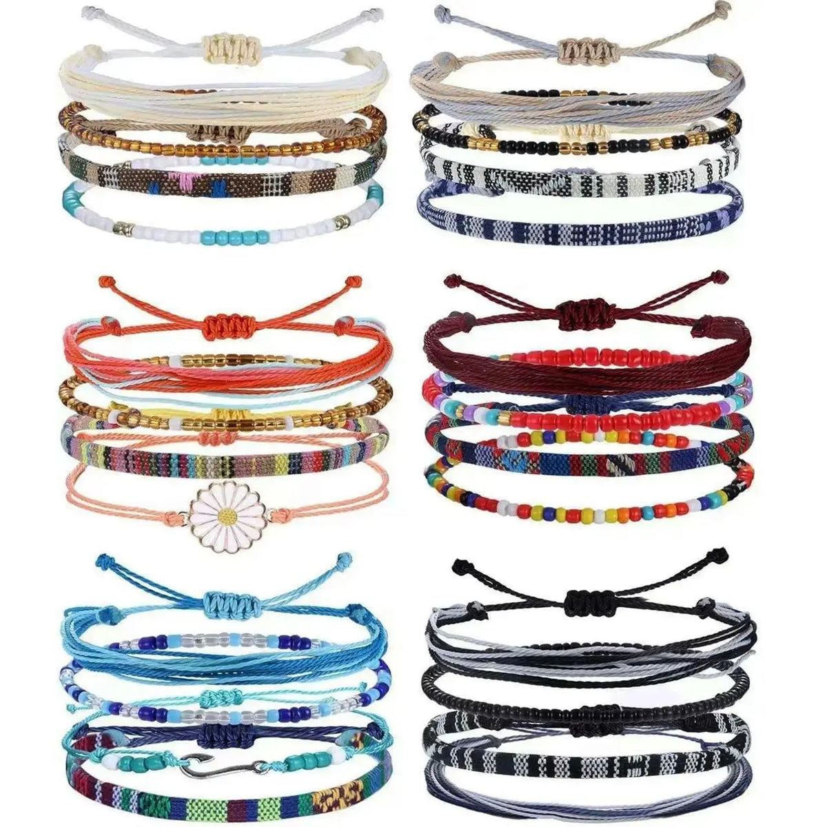 2026 Adjustable Boho Surfer Anklet Set, Unisex Waterproof Braided Rope Accessories (4-24 PCS), Anklets for Women with Boho Beach Style & Surfer Vibe, Waterproof Wear for Outdoor Sports