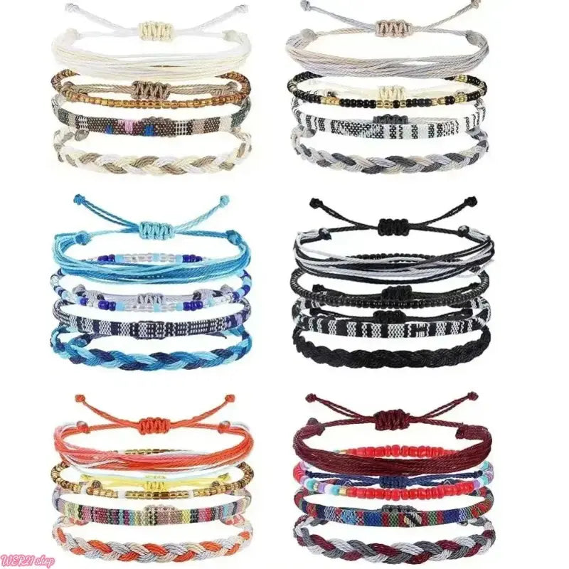 2026 Adjustable Boho Surfer Anklet Set, Unisex Waterproof Braided Rope Accessories (4-24 PCS), Anklets for Women with Boho Beach Style & Surfer Vibe, Waterproof Wear for Outdoor Sports