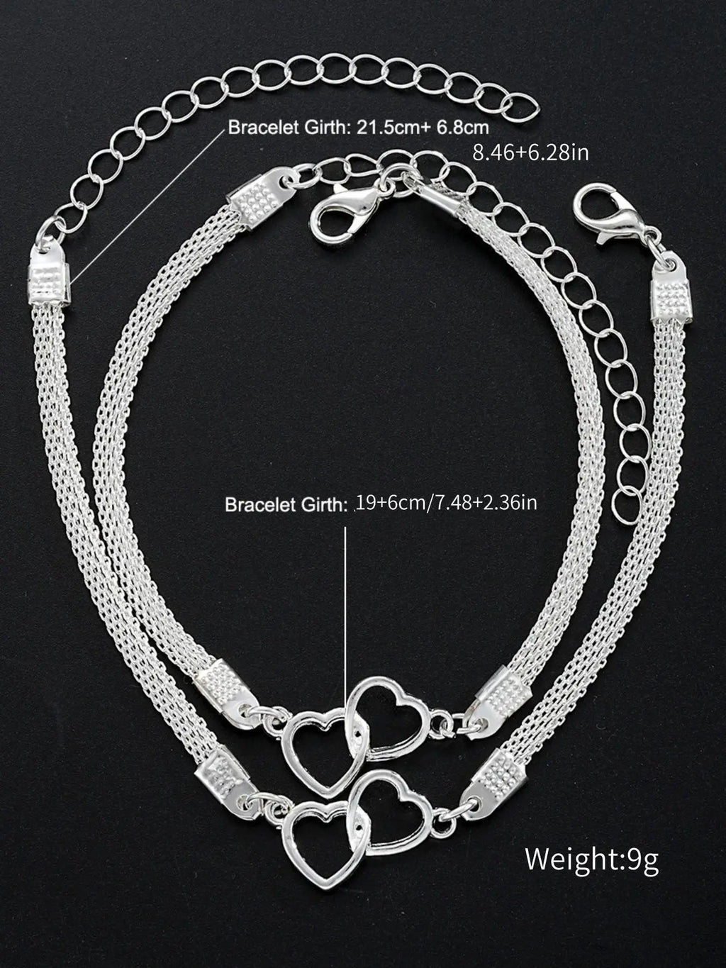 Mother's Day Gift Women's Elegant Heart Design Anklet & Bracelet, Fashion Jewelry for Party, Daily Clothing Decor, Trendy All-match & Exquisite Jewelry for Birthday Gift, Trendy Jewellery Accessories, Fashionable Jewelry Accessories, Love