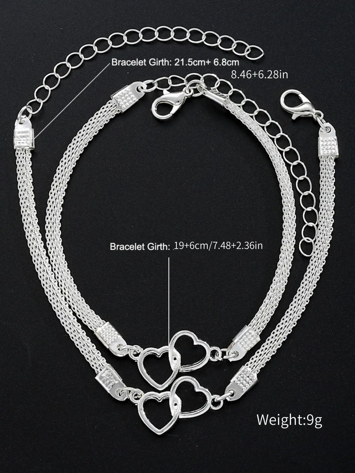 Mother's Day Gift Women's Elegant Heart Design Anklet & Bracelet, Fashion Jewelry for Party, Daily Clothing Decor, Trendy All-match & Exquisite Jewelry for Birthday Gift, Trendy Jewellery Accessories, Fashionable Jewelry Accessories, Love