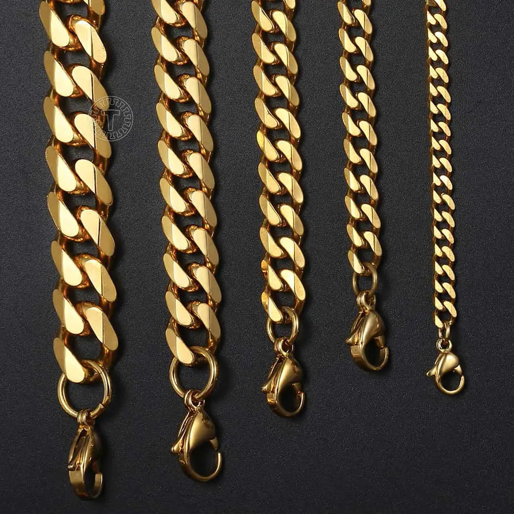 3/5/7/9/11mm Hermah Men's Curb Chain Necklace Choker Silver/Gold Color Stainless Steel Cuban Link Jewelry for Male Female Valentine Gift