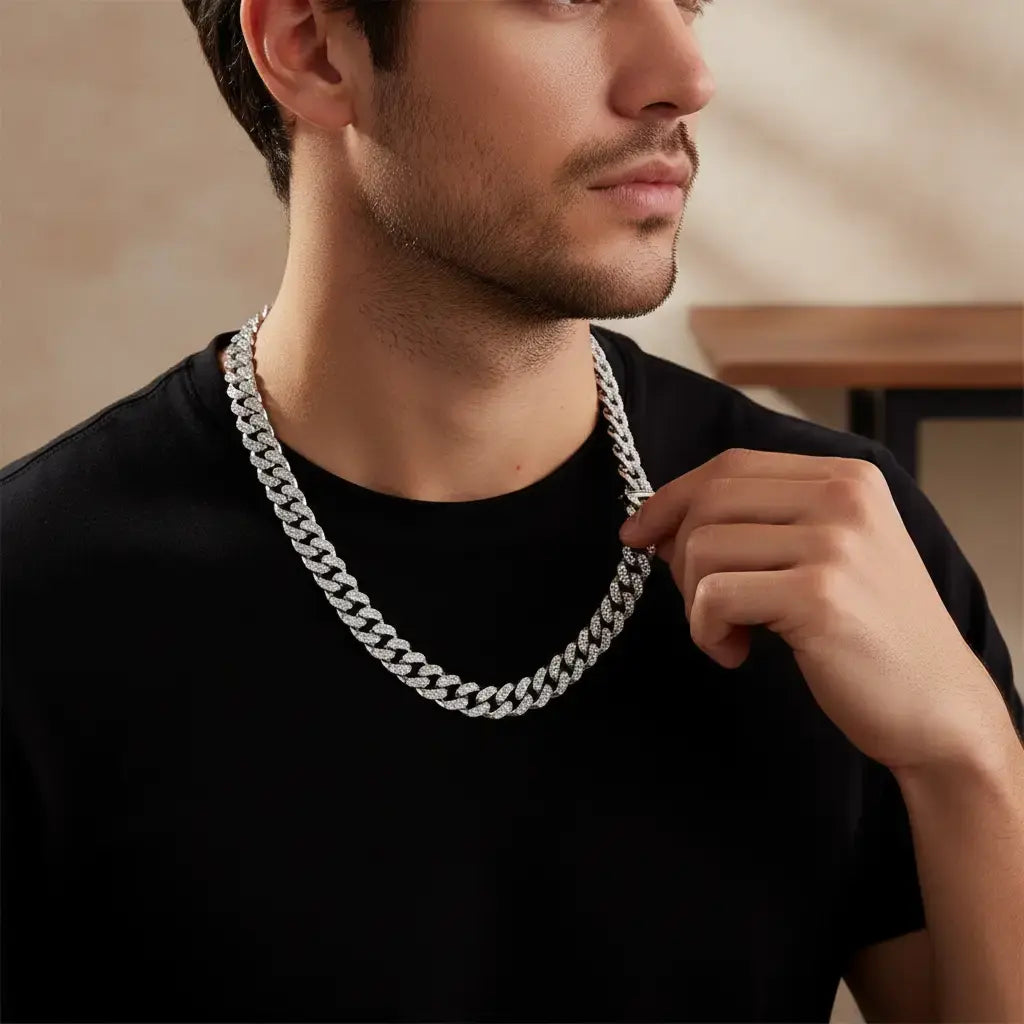 Men's Stainless Steel Cuban Links Necklace - 1.3cm Wide 50cm Rope Chain, Hip Hop Jewellery Without Pendant, Durable Chain & Link Fashion Accessory for Everyday Wear & Birthday Gifts